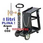 Carucior aparat sudura + butelie corgon argon CO2 8 litri PLINA + ceas