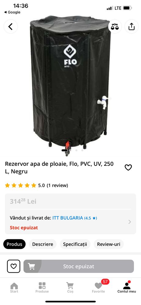 Butoi colectare apa pluviala 250 litri si conector burlan