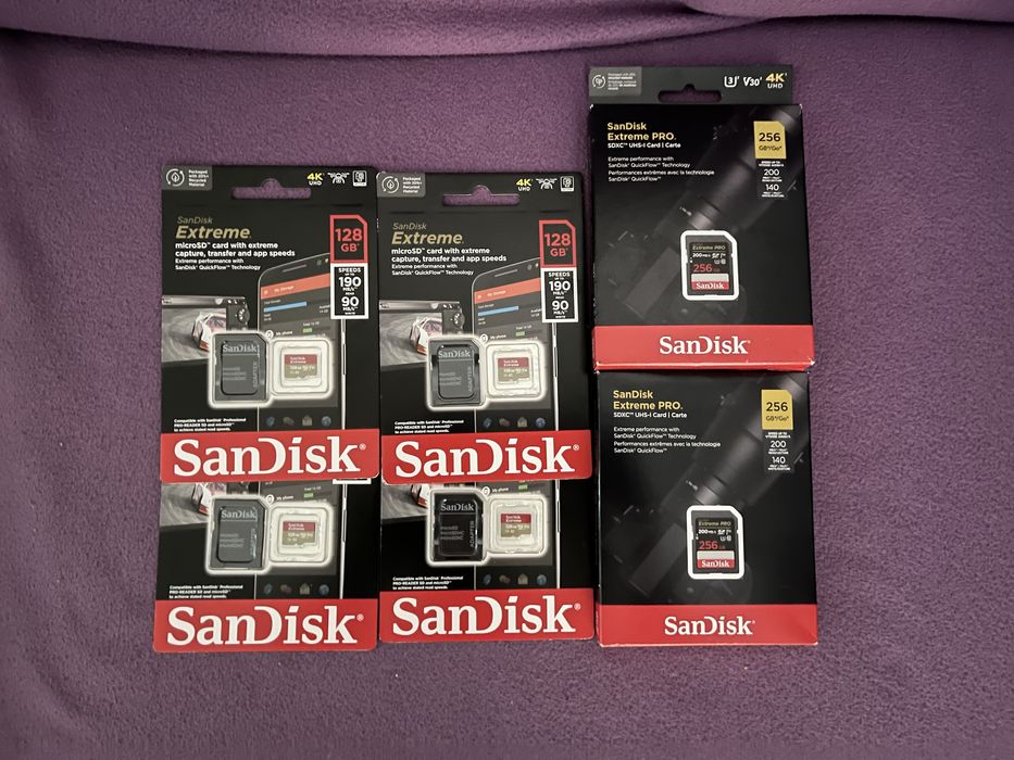 SanDisk Extreme Pro SD 256gb, microSD Extreme 128gb