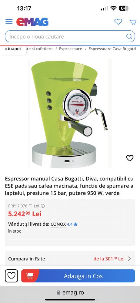 Espressor Bugatti Diva Italy