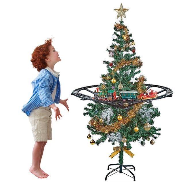 Коледен влак за елха с релси