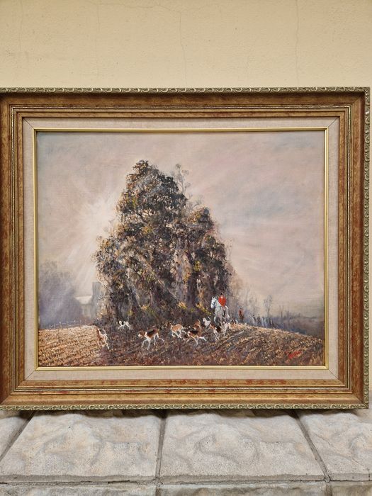 Много добра антикварна авторска картина масло върху платно