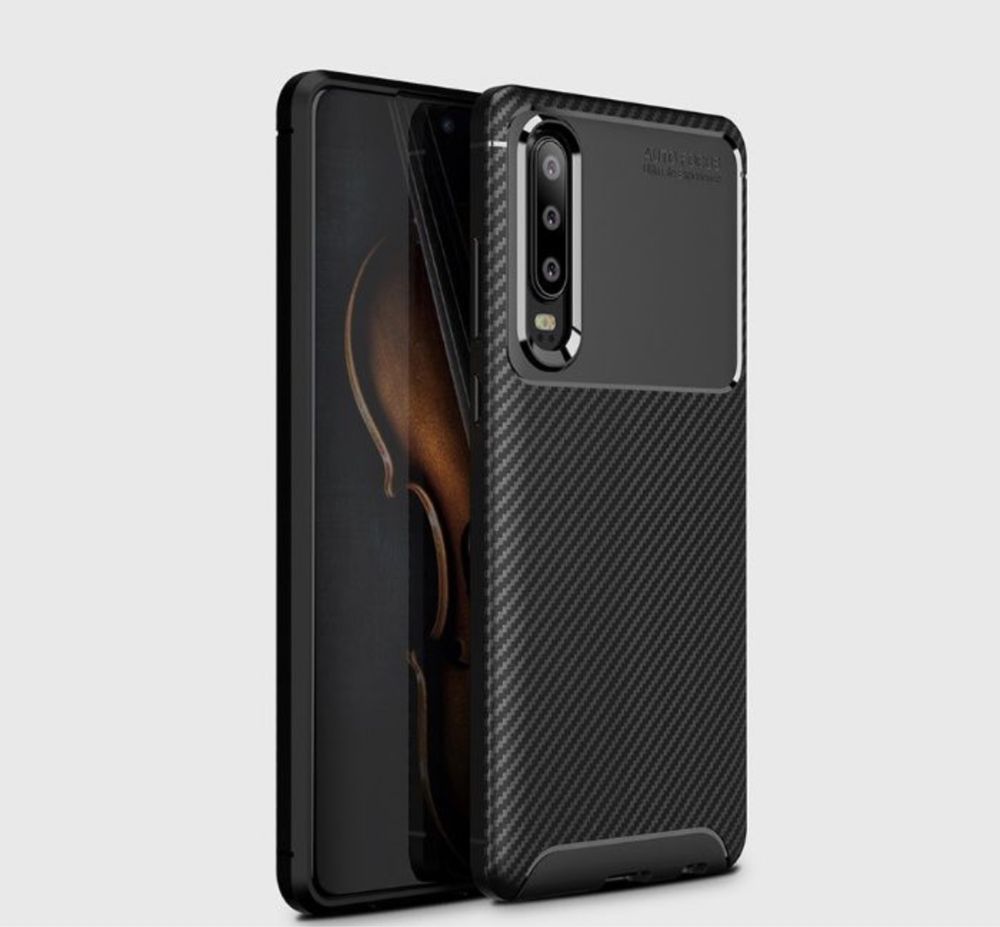 Husa Carbon Slim Din Silicon Neagra Huawei P30 Pro/Lite