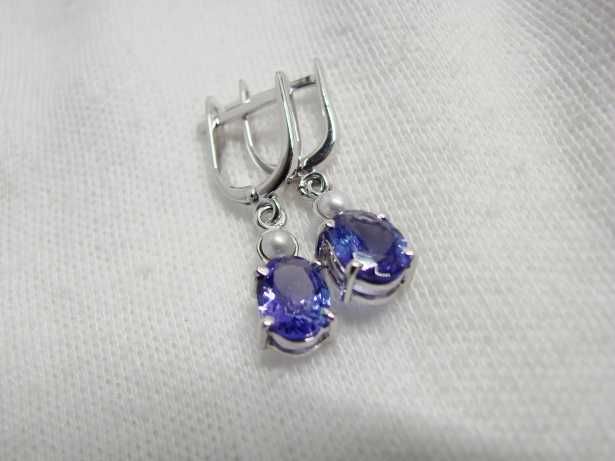Unicat Cercei Aur Alb 14K Cu Perle Si Tanzanite