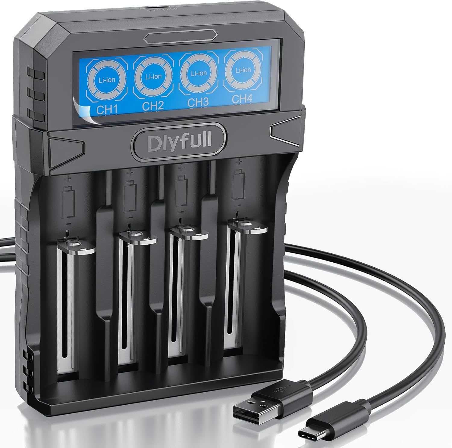 Dlyfull 18650 Зарядно за литиево-йонни батерии 3,6 V/3,7 V, 4 слота