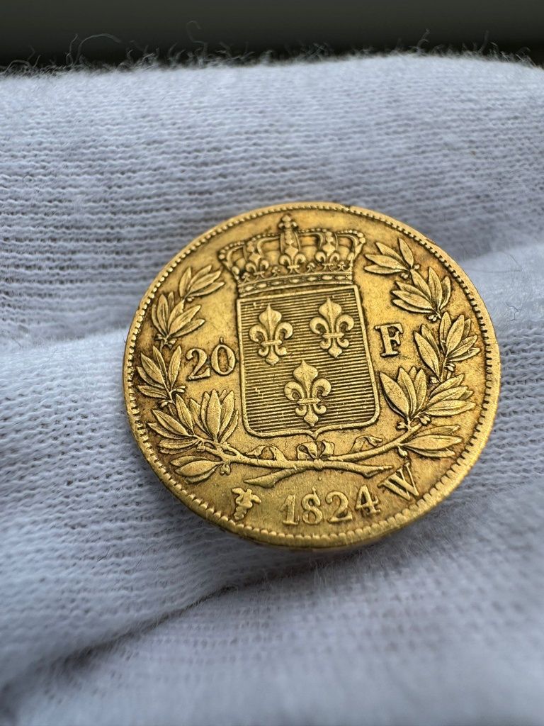 Moneda aur Franta regat 20 franci 1824 W Ludovic al XVIII rara