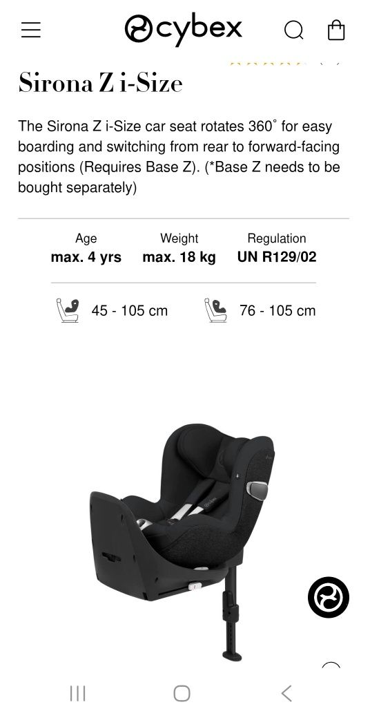 Scaun Cybex Sirona i-Size . Black