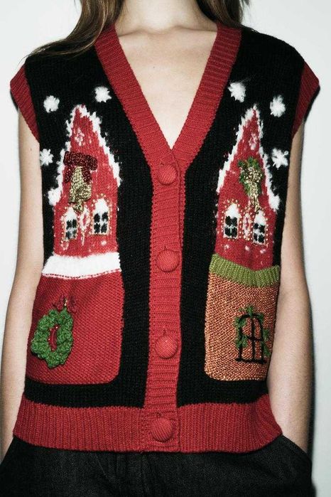 Новогодишна жакардова жилетка ZARA