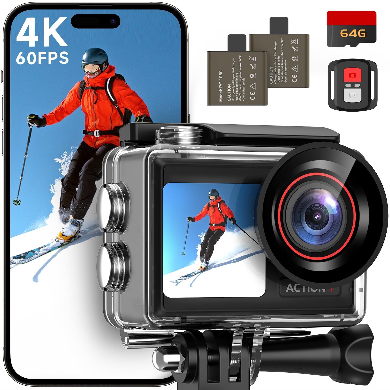 Подводна екшън камера 4K 60FPS Ultra HD 30MP Anti-Shake водолазна 40м.