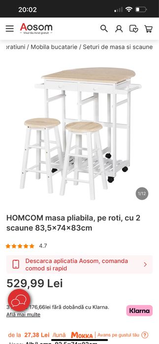 Masa MDF pliabila, pe roti, cu 2 scaune