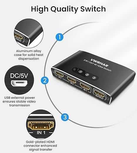 HDMI превключвател 3 в 1 изход 4K UHD