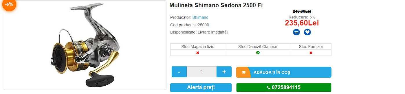 Vând Mulinetă Shimano Sedona 2500 cu Fir Textil Claumarpescar