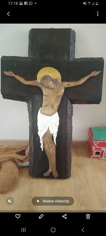 Crucifix Troiță 1 metru înălțime ortodoxă pictată lemn masiv de tei