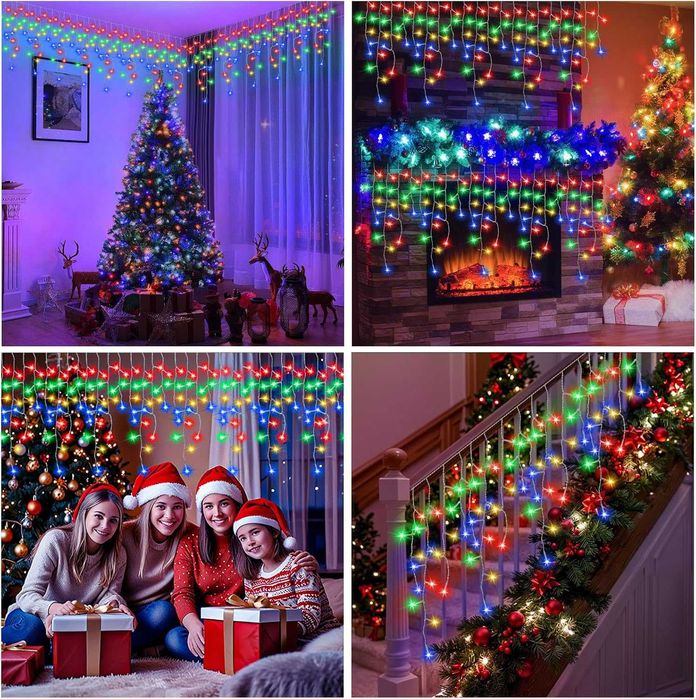 външни коледни лампички лед завеса супер гъста 4м 240 диода  флаш гръм