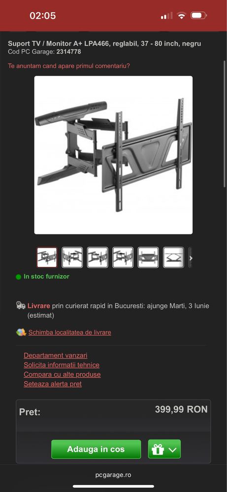 Suport TV / Monitor A+ LPA466, reglabil, 37 - 80 inch, negru