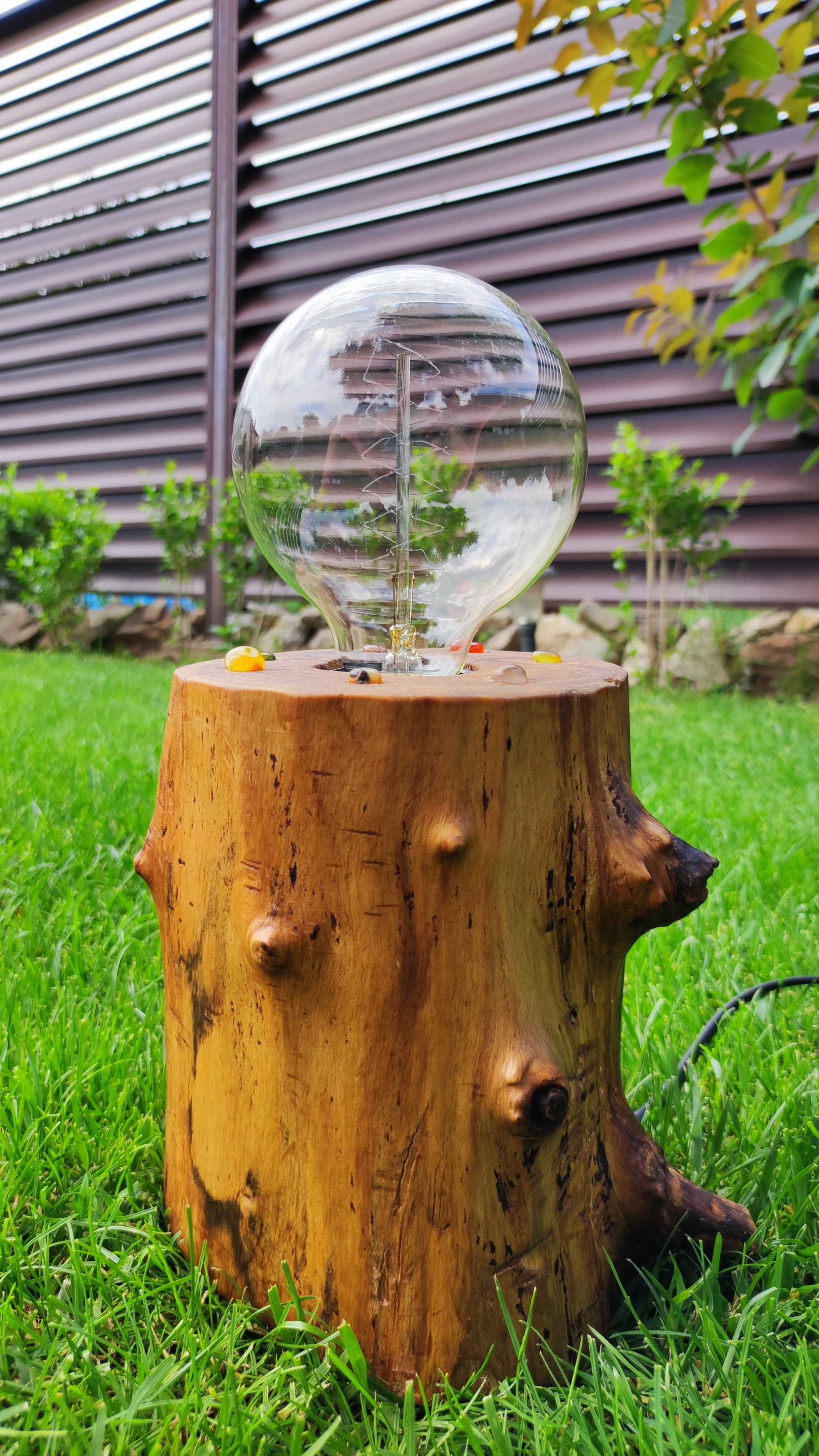 Дървена лампа с кристали - ръчна изработка