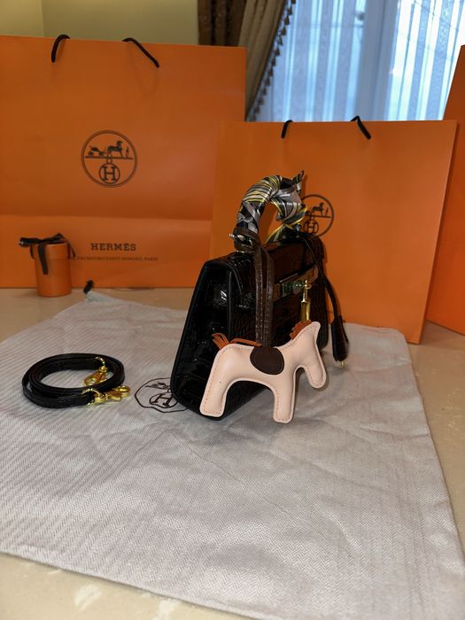 Geanta Hermes Kelly 19cm black piele croco