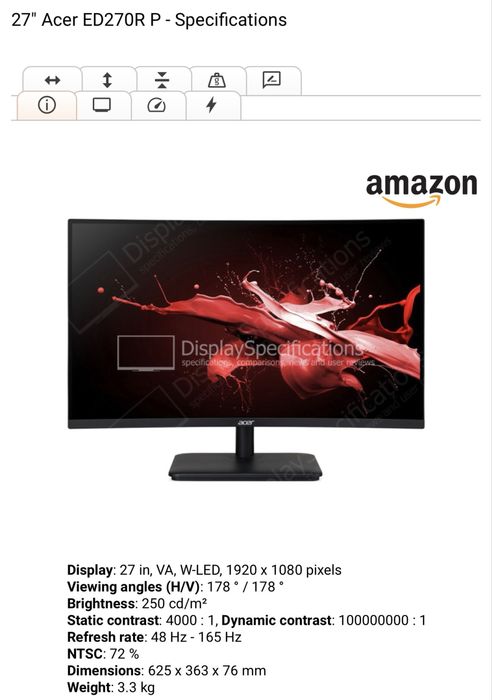 Монитор Acer ED270R 27” 1920x1080