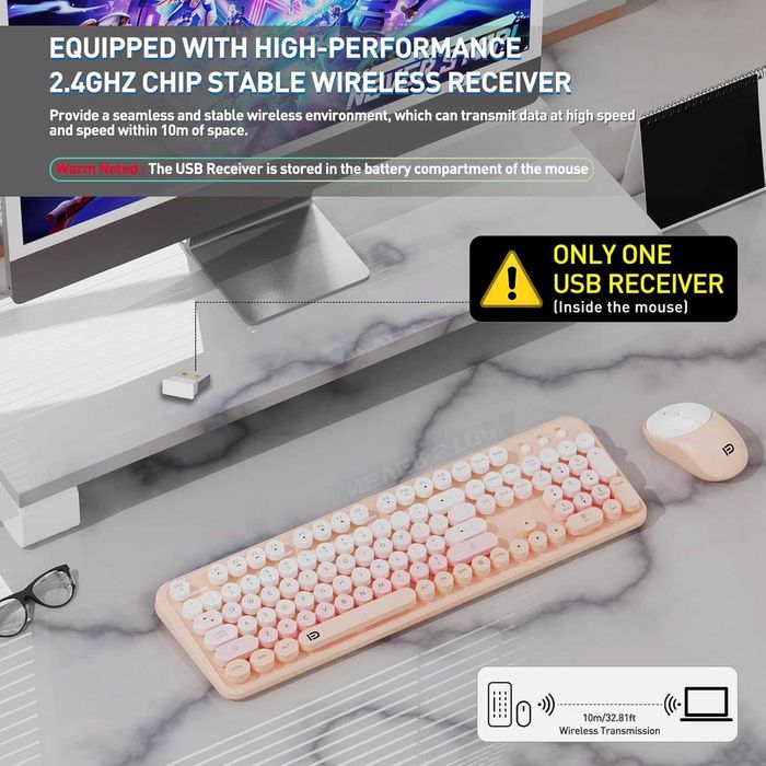 Kit tastatura mecanica & mouse ,wireless,roz,sigilat