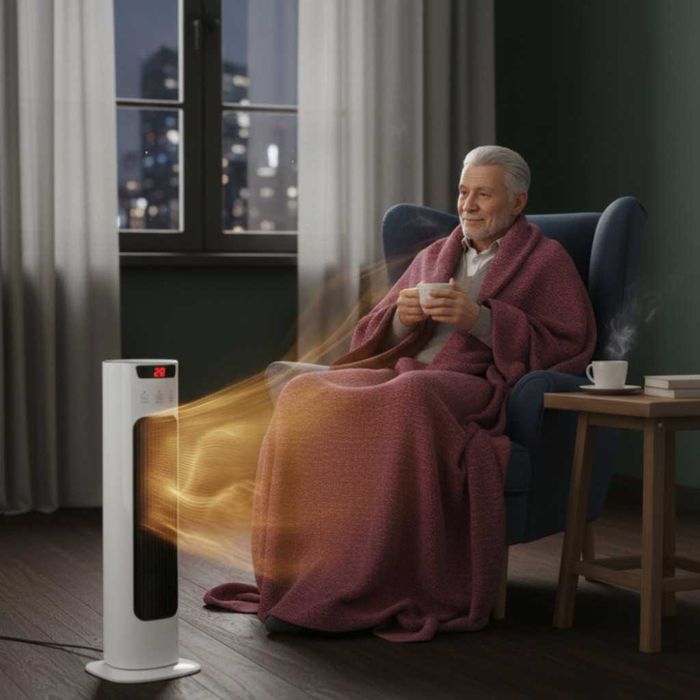 Вертикален керамичен отоплител с дистанционно и защита от прегряване