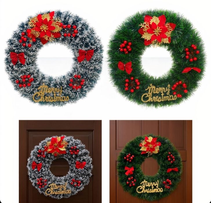 Coroniță Decorativă de Crăciun 37cm, cu Fundă și Decorațiuni Asortate,