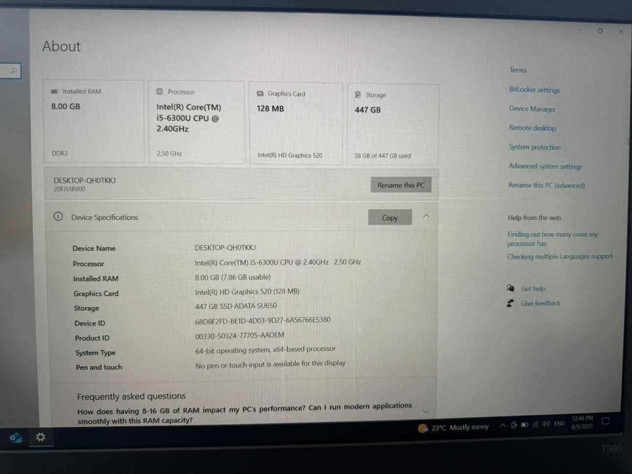 Лаптоп Lenovo ThinkPad T560