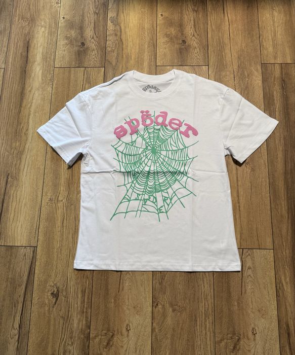 sp5der OG Green Web/Pink Logo White T-shirt