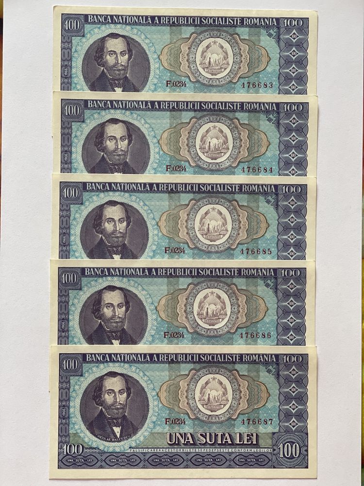 Bancnote vechi 1966 UNC serie consecutiva 100 lei