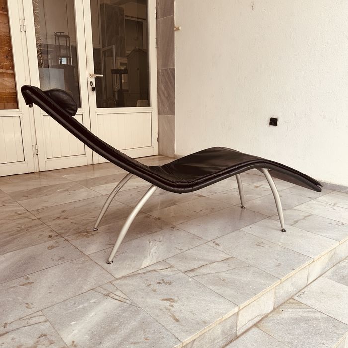 Датски релакс шезлонг от 90-те,естествена кожа,Дания