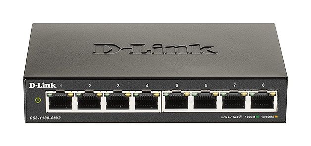 Суич D-Link DGS-1100-08V2, 8 портов 10/100/1000 Gigabit Smart Switch,