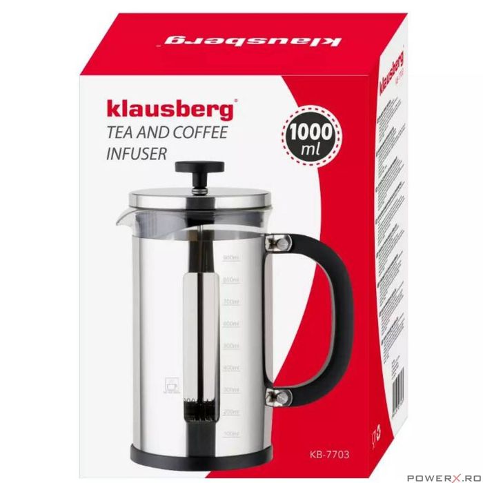 Infuzor argintiu, pentru cafea si ceai, 1L, Klausberg