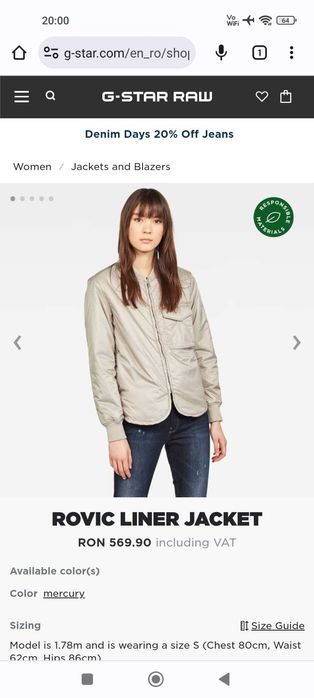 G-STAR jacheta femei, marime XS