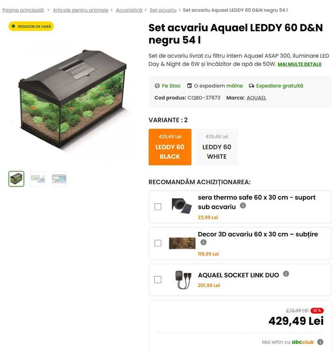 Aquael Acvariu Leddy 60 Day&Night – 54 litri