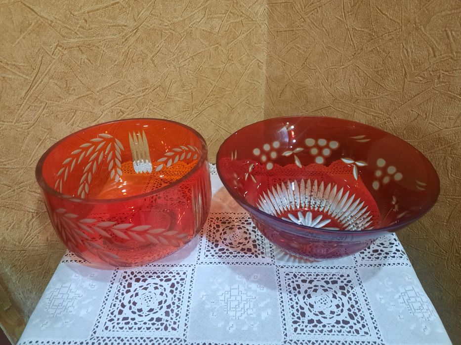 Винтажные вазы-фруктовницы, накладной, рубиновый хрусталь. В отличном
