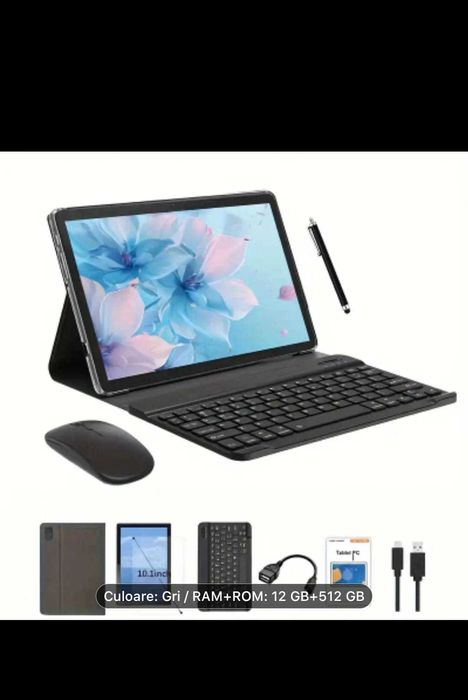 Pachet complet: Tableta 10.1", 12GB/512GB, Husa+Tastatura+Mouse+Pen+..