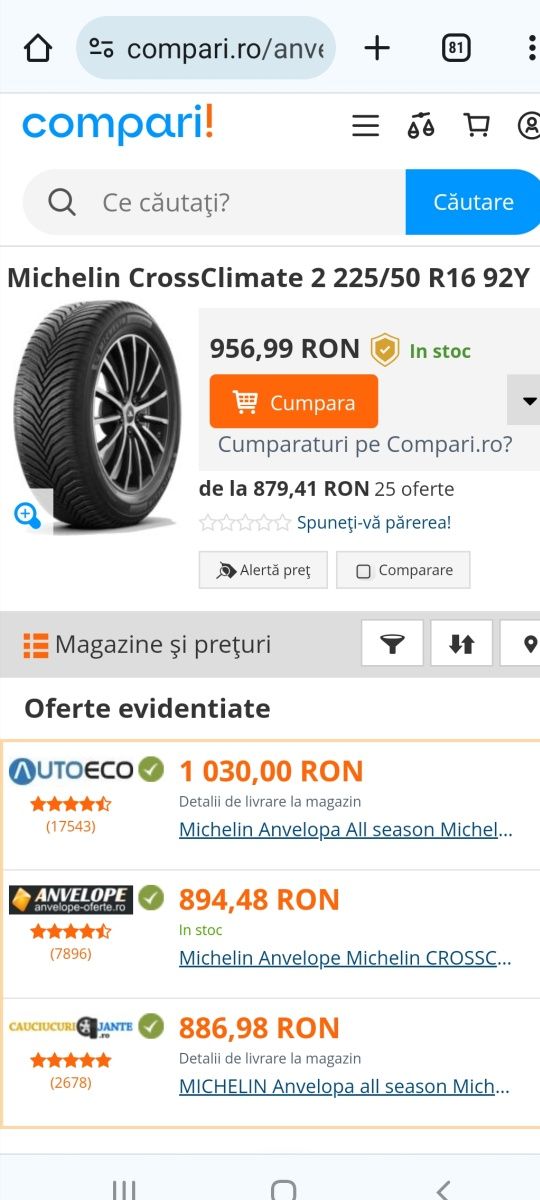 2 anvelope All Season Michelin 225 50 16 aproape noi