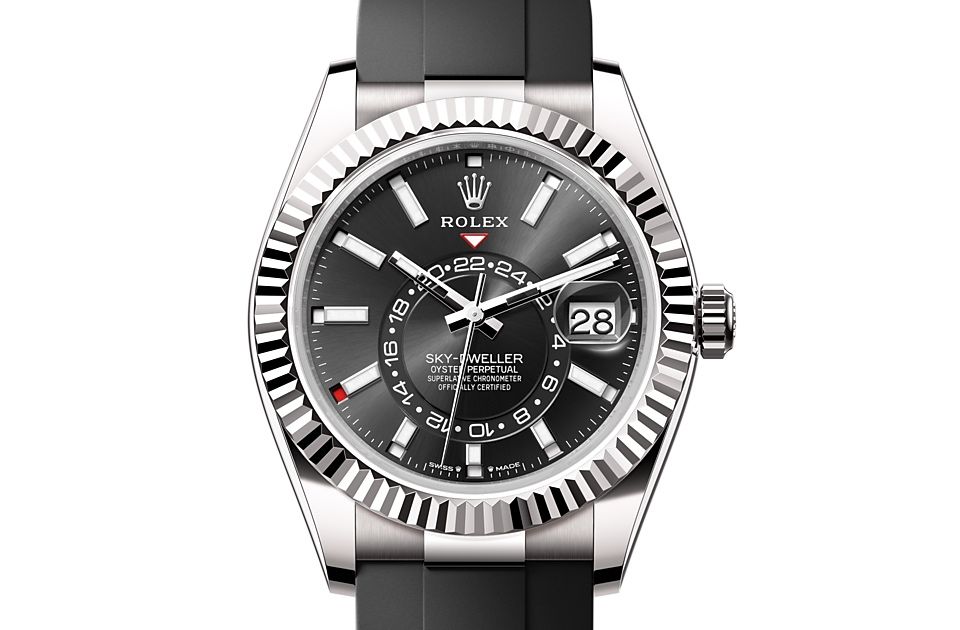 Часовник Rolex Sky-Dweller 18k White Gold Black Dial Oysterflex