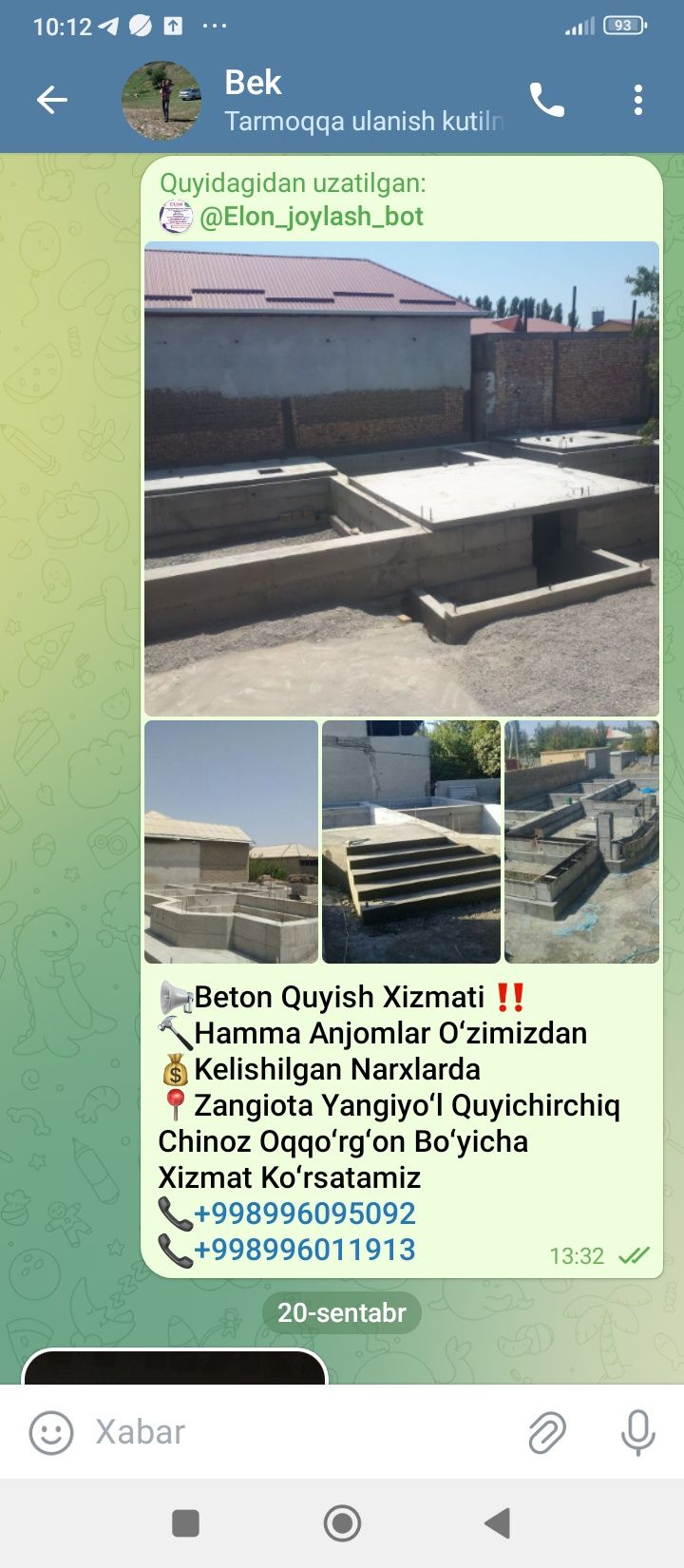 Beton quyish xizmati