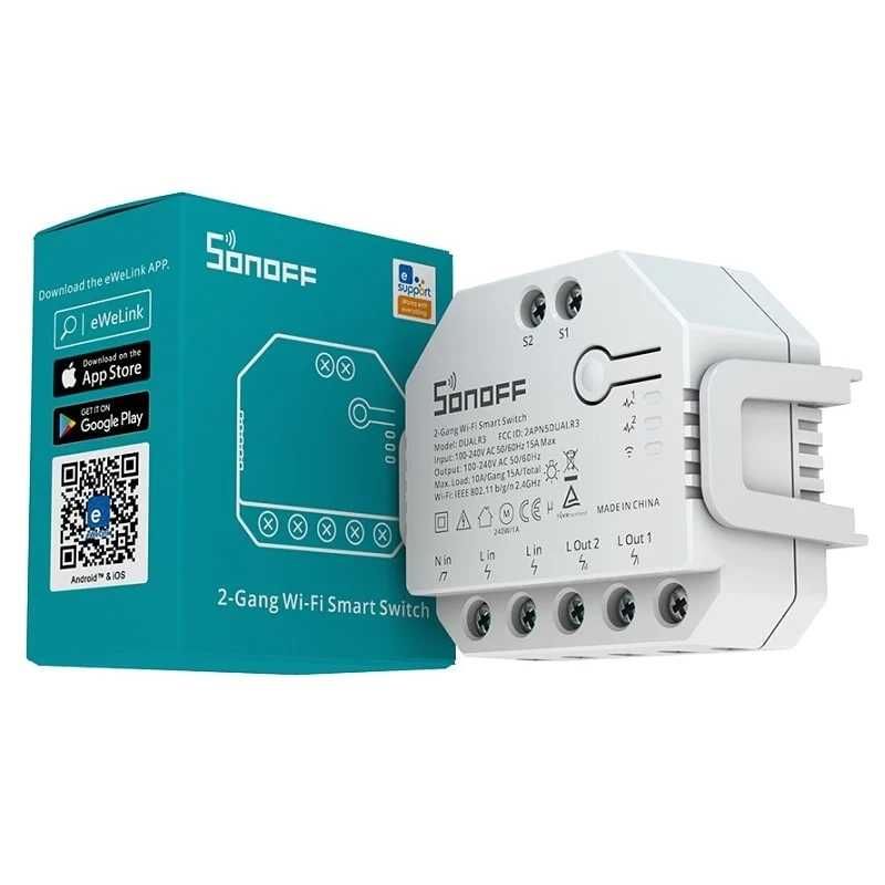 SONOFF DUALR3 – Двуканален WiFi превключвател с измервателен уред 15А
