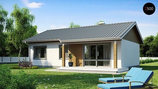 Проект небольшого одноэтажного дома с двускатной кровлей 82кв.м
