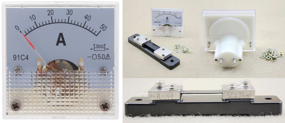 Ampermetru 50A DC curent continuu + sunt 50A 75mV. Nou ambalat!