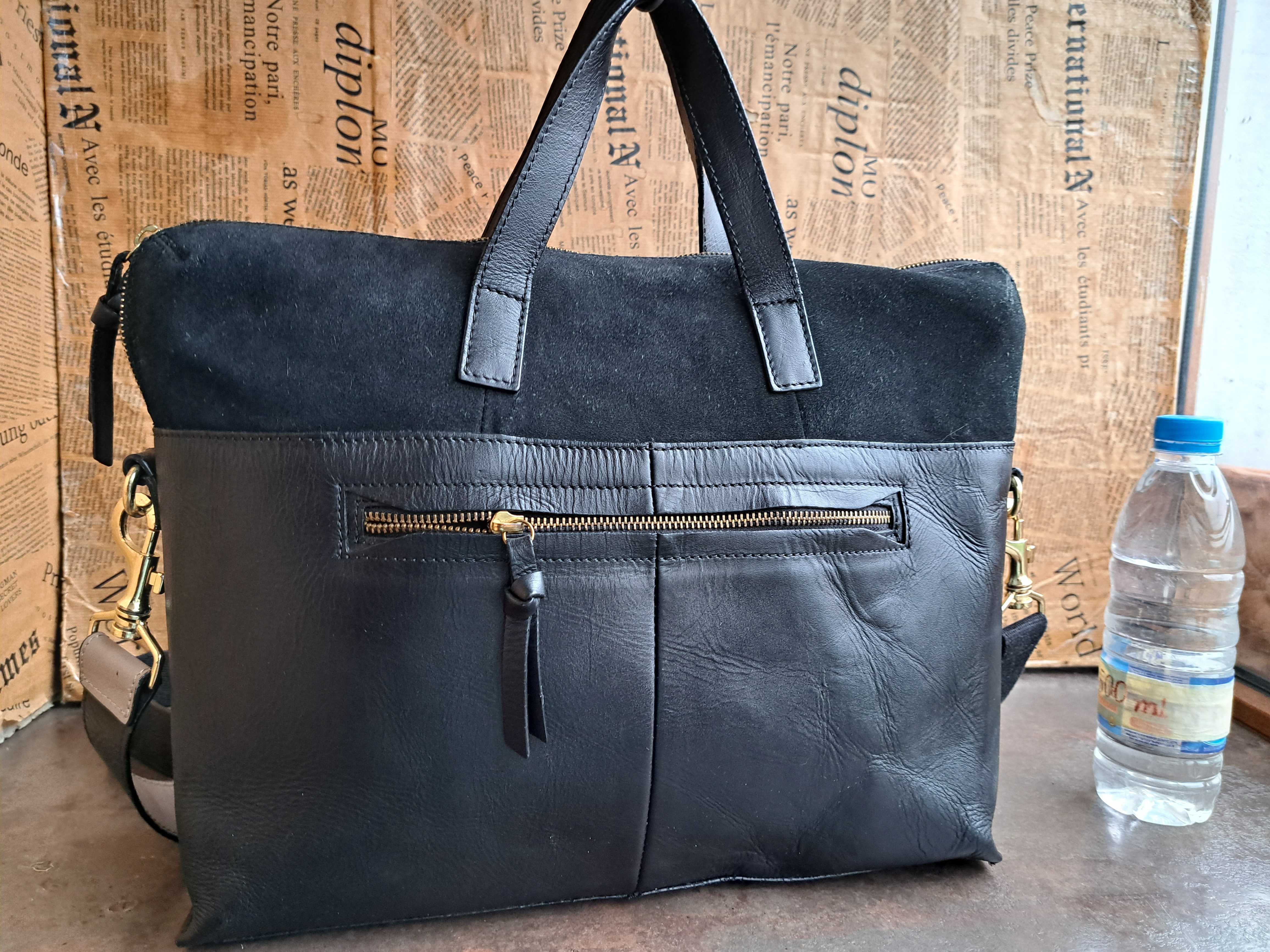 KIOMI-черна бизнес чанта-естествена кожа