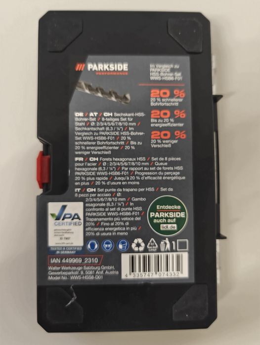 Set 8 burghie metal cu tija hexagonală Parkside performance