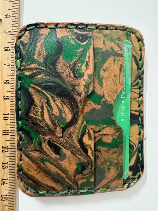 Portcard din piele vopsita manual verde unic