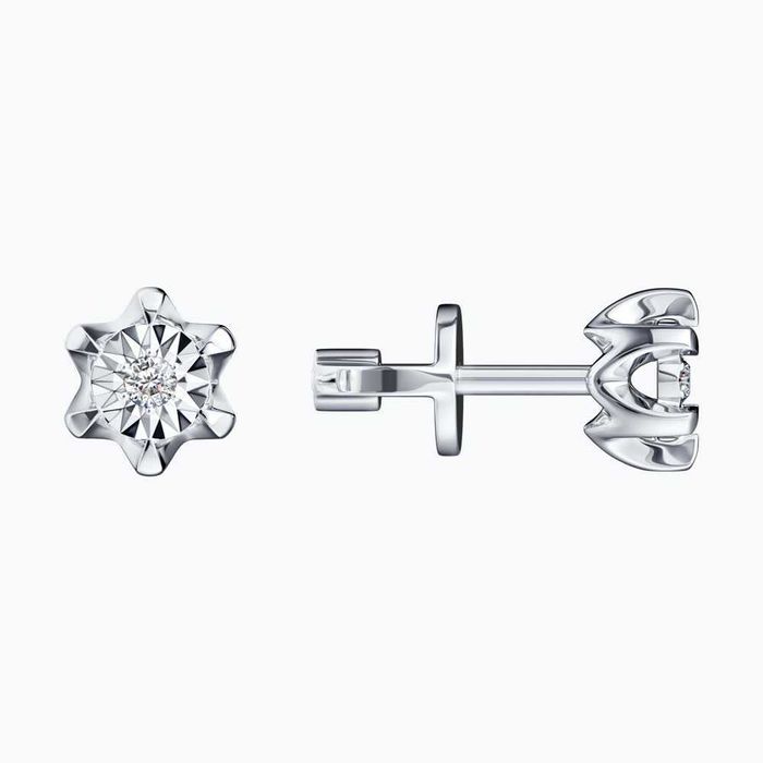 Серьги пуссеты, белое золото, натуральные бриллианты.