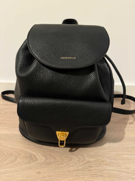 Rucsac Coccinelle, de piele cu logo Beat Generation