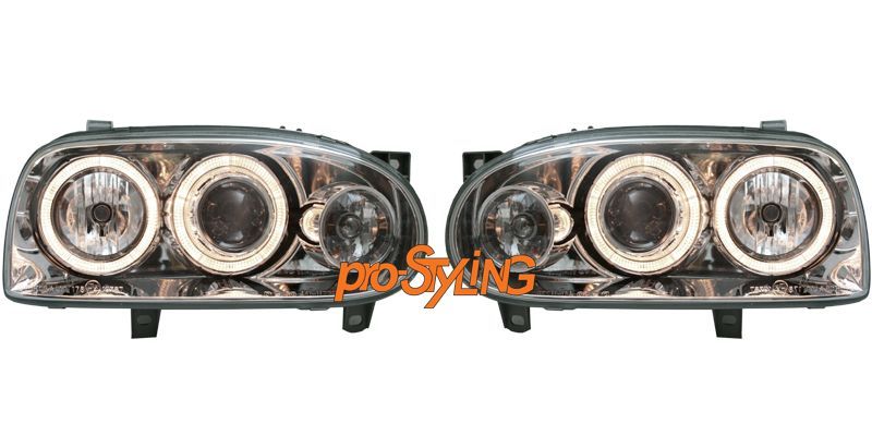 VW Golf 3 - кристални фарове с Angel Eyes - хром – Depo (FK)