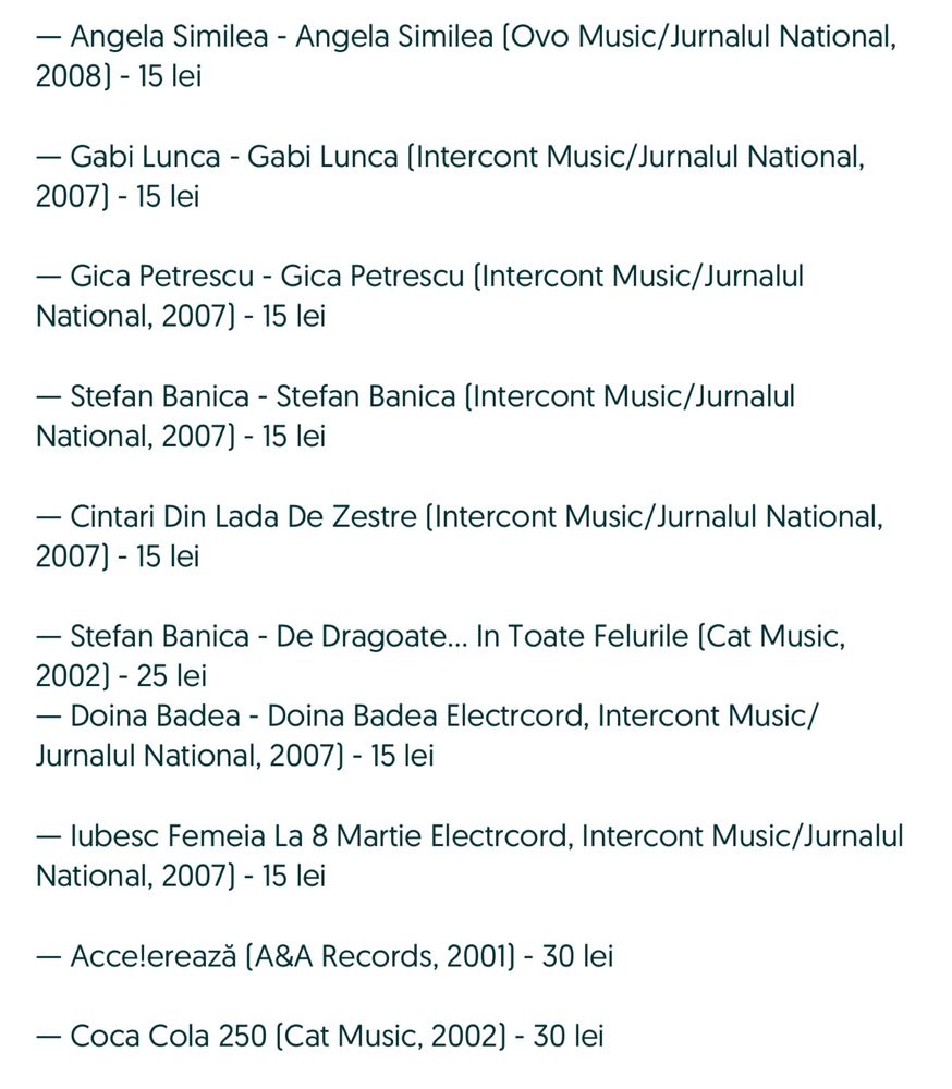 Pachet 4 - 20 cd-uri cu muzica romaneasca