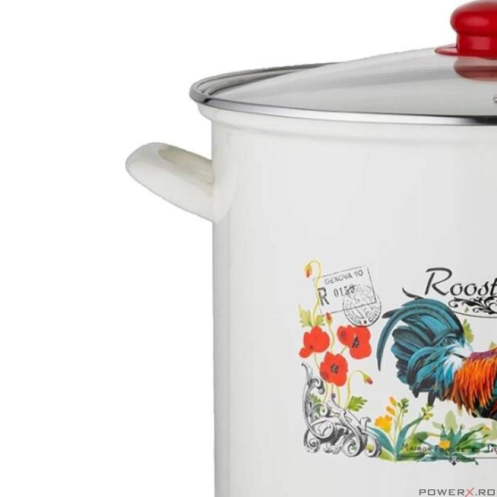 Oala cu capac, din inox emailat lucios, alba, 14l-28cm, Kogucik,