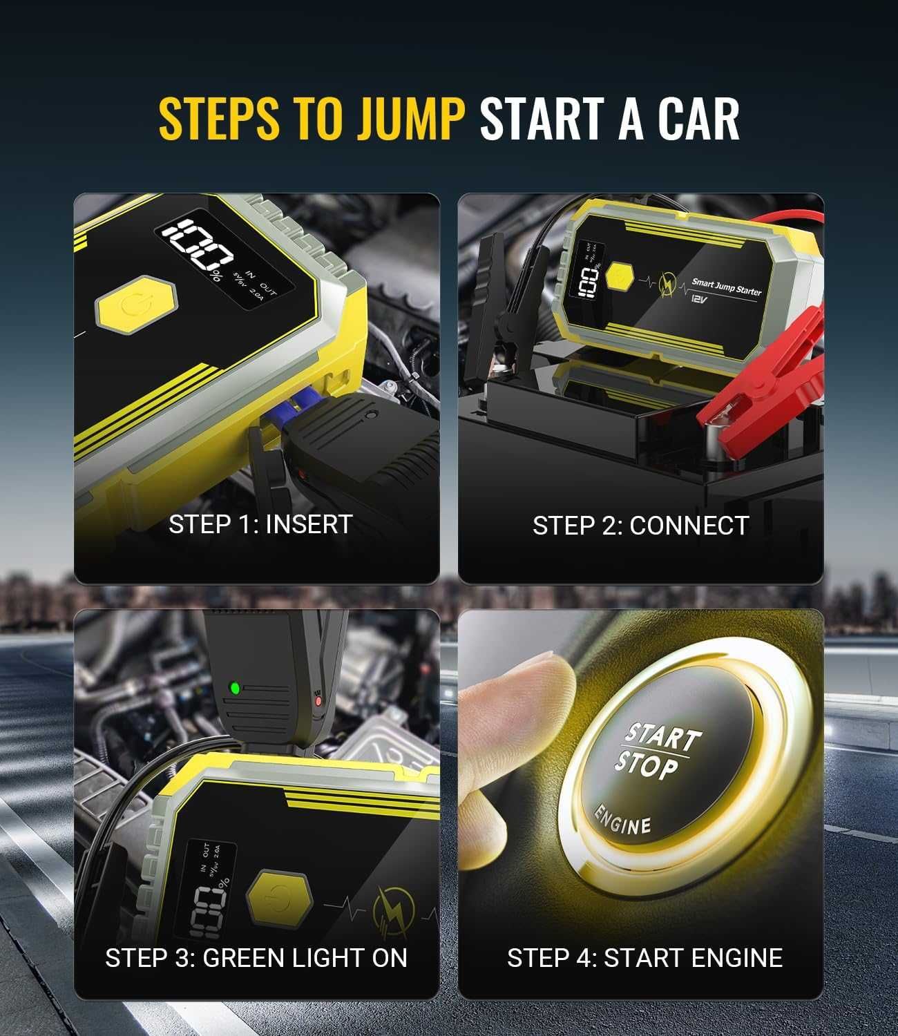 НОВ смарт jump starter стартов стартер 5000A батерия, 26800mAh
